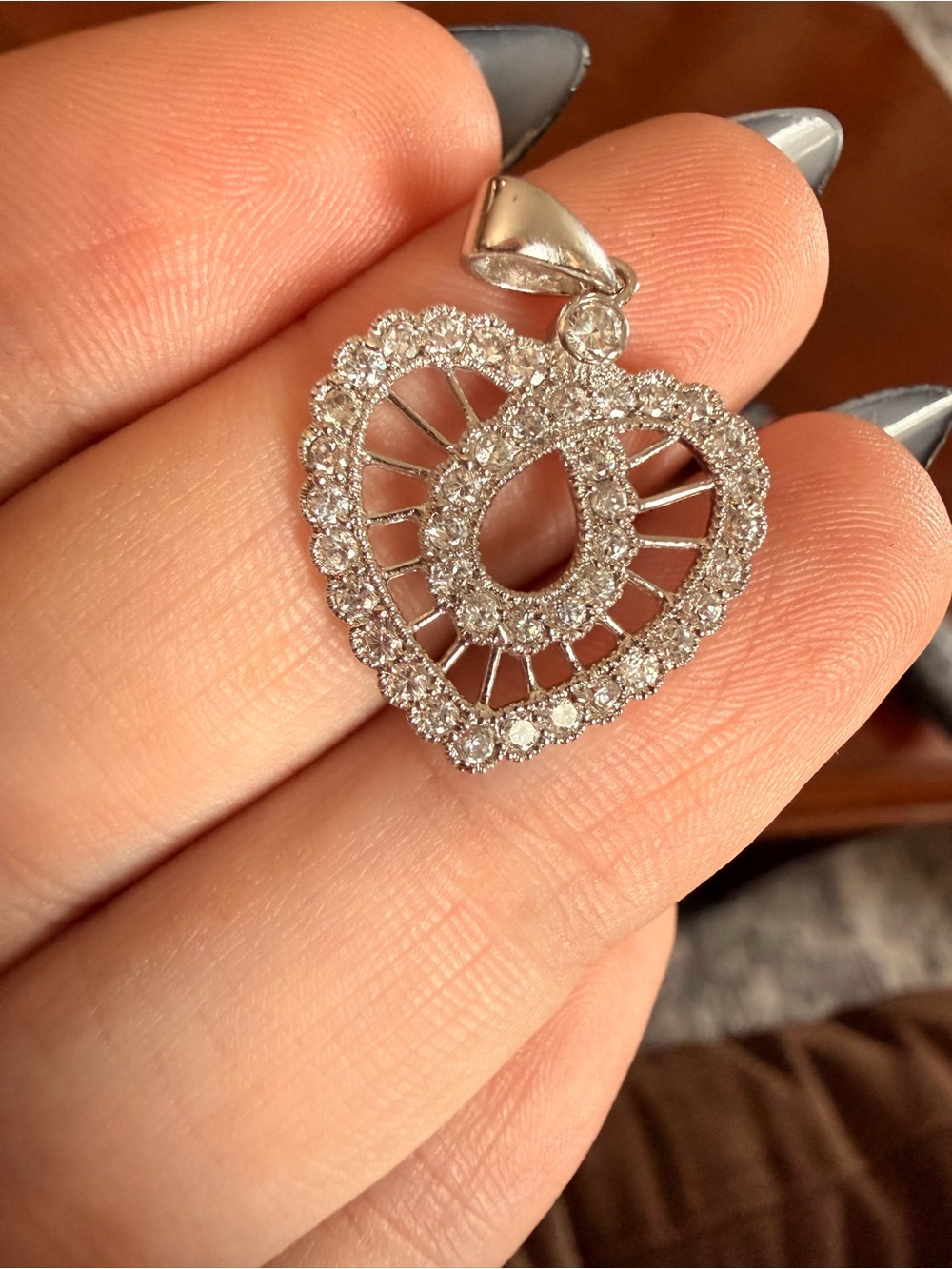 925 Silver Heart Halo Pendant Necklace with Clear Cubic Zirconia